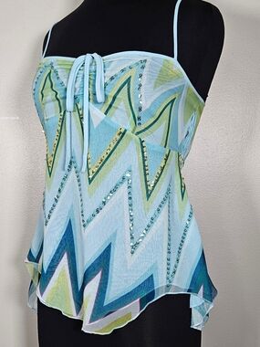 True Y2K Carol Little Silk Empire Waist Embellished Camisole Asymmetrical S